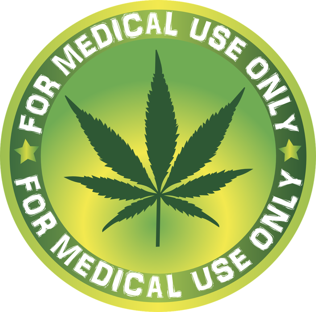 Logo mit einem Cannabis Blatt und dem Hinweis "For Medical use only"